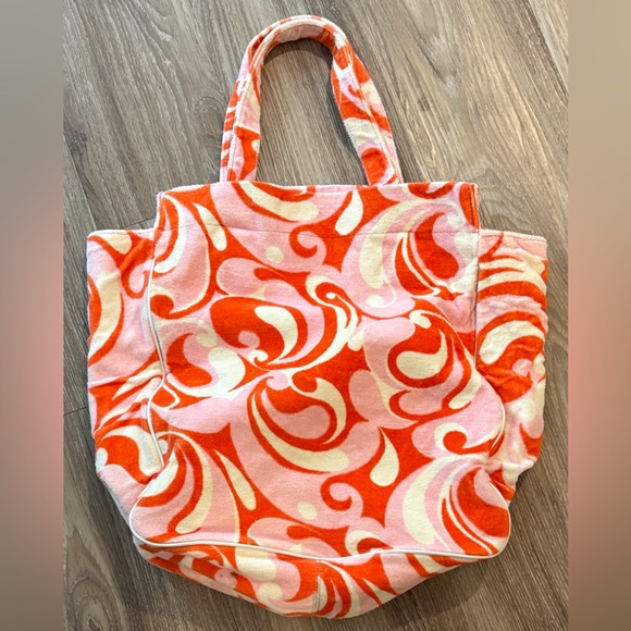 Pink Victoria Secret Pink and Orange Swirl Terry Cloth Tote Bag with bag charm - Picture 3 of 3